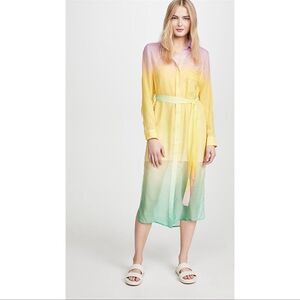 Le Superbe silk Tequila Sunrise Chiffon Midi Dress Pastel Green Pink Size 6